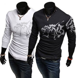 South Korea cool mens long sleeve O neck slim T Shirt V0067