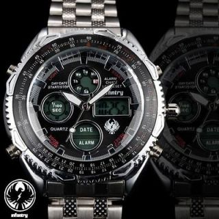   Mens LCD Chronograph Digital Stainless Steel Sport Quartz Watch