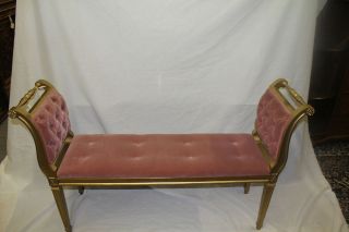 Gilded Italian Narrow Window Bench with Tufted seat And Arms circa 