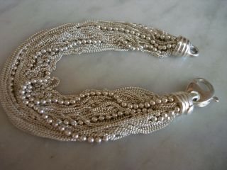   Silver Italian Multi Chain Foxtail Bracelet 32 Strands Smaller Size