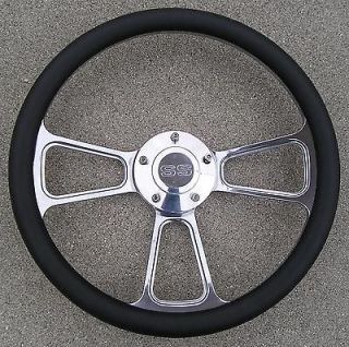 14 Billet steering wheel with SS logo Horn Billet Horn button, Black 