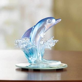 Frosted Art Glass Bottle Blue Dolphin Figurine Figurine Brand New