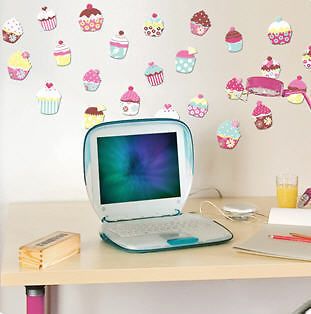 GLITTER PUFF CUPCAKES wall stickers 24 sweet colorful decals cake room 