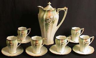 Antique RS Prussia Lily of the Valley Chocolate Set 6Cups Saucers 