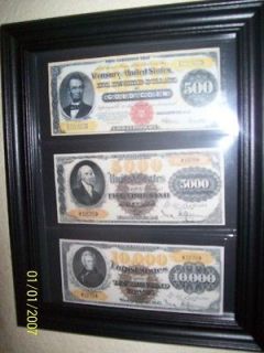 1878 HIGH DENOMINATION $500,$5000,$10​000 Gold Certificate (((Framed 