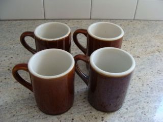 Set of 4 Vintage Hall Mugs 1314 Brown Heavy Stoneware with White 