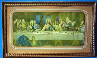 Vintage Framed Religious Print, The Last Supper • Estate Item