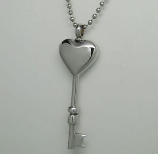 KEY TO MY HEART CREMATION URN NECKLACE ENGRAVABLE HEART URN STAINLESS 