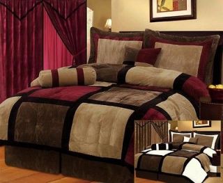 7pcs Burgundy Brown Suede *Removable Cover* Comforter Set California 