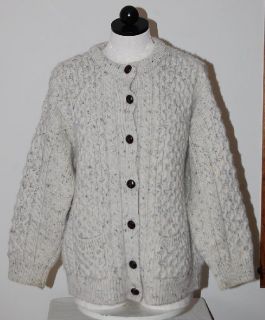 INIS CRAFTS Knit Wool Ireland Fisherman Beige Cardigan Sweater Coat M