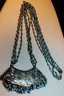 Vintage Necklace Sterling Silver HUGE goldwashed middle east indian 