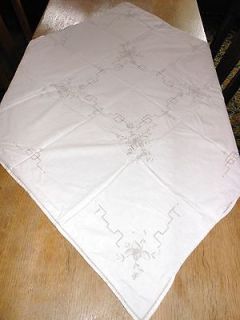 Vintage Madeira Linen Table Cloth w/ Raised Silk Embroidery & Cutwork 