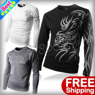 Mens Slim Fit Coolon Casual Tattoo sports T Shirts Long Sleeves 