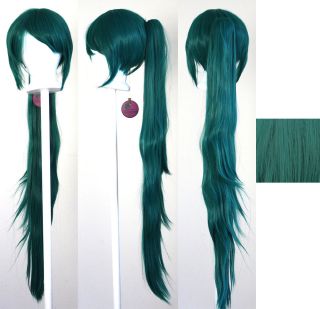 40 wavy pony tail clip blue green teal cosplay wig new
