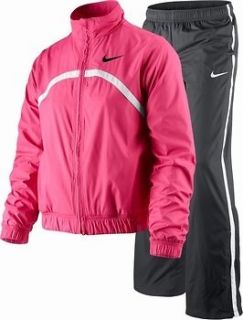 Nike Girls Border Woven Warmup Tennis Suits Black Pants Pink Jacket 