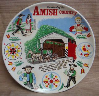 Colorful Vintage HEART of AMISH COUNTRY Collector Plate   Covered 