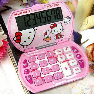 New Cute Pink Hello Kitty Foldable Pocket Basic Electronic Calculator 