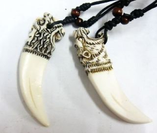 2pcs Yak Bone Dragon&Tiger Tooth Mans Cool Gothic Pendant&necklace