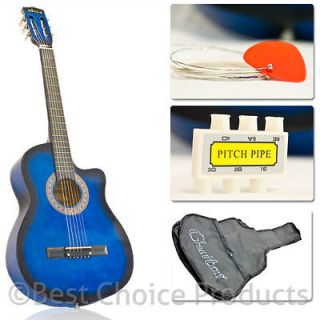 Acoustic Guitar Cutaway Design Blue With Guitar Case, Strap, Tuner and 