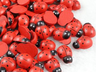 Wholesale 100/200PCS Red wood Flatback Ladybug Button/bow/hot 