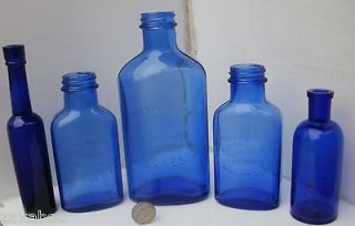 Lot of 5 Cobalt Blue Bottles  2 victorian + 3 Various sizes Milk of 