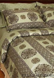 boho chic green brown white king cotton duvet cover set