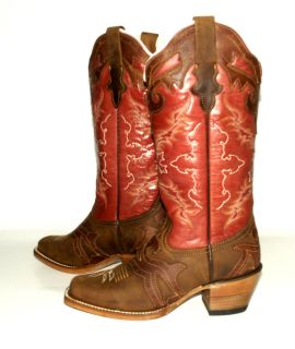 Womens Reyme 38854 Brown/Red Crazy Thing Western Square Toe Western 