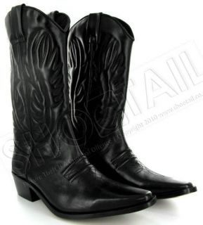 mens calf length leather cowboy boots black size 6 11