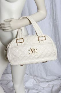   Quilted Ivory Top Handle Patent Leather Purse Handbag Satchel $1295