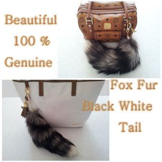 100 % genuine fox fur tail black white color torn accessory