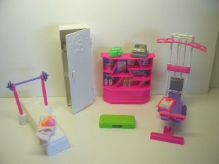 BARBIE DOLL GYMNASIUM WITH CHECK OUT COUNTER AND ACCESSORIES GREAT 