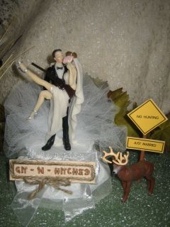 GIT N HITCHED SEXY BRIDE WEDDING DEER GUN HUNTER HUNTING CAKE TOPPER