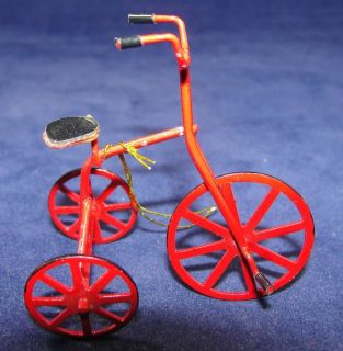   Red Enamel Metal High Wheel Bicycle Tricycle Xmas Ornament or Figurine