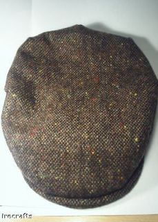 Traditional Irish Brown Tweed Wool Flat Cap Hat Ireland sz XL M L v