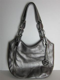 Michael Kors  Leather Lilly Medium Tote Handbag GunMet​al Silver 