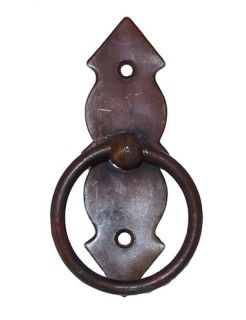 Rustic Ring Plate Pull Handle Vertical Antique Iron Gothic 80mm 6g 