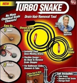 TURBO SNAKE DRAIN HAIR REMOVAL TOOL FOR SINK SHOWER & TUB