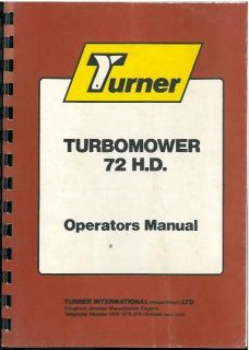 TURNER TURBOMOWER 72 H.D. FLAIL MOWER OPERATORS MANUAL WITH PARTS LIST 