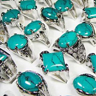 wholesale jewelry lots 10pcs womens turquoise silver plated rings 