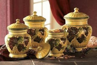 Hand Painted 4pc Tuscany Grapes Canister Set ceramic jar New