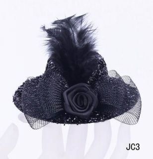 Black Cute Mini Top Hat Hair Clip Feather Veil Borknot Cocktail Party 