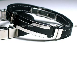men s black silver stainless steel rubber bracelet from hong