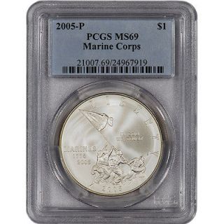 2005 P US Marine Corps Commemorative BU Silver Dollar   PCGS MS69