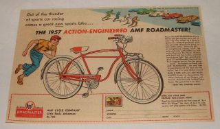 1957 amf roadmaster bicycle ad action enginee red time left