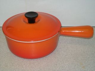 RARE Vintage Orange 16cm LE CREUSET Cast Iron Enamel SAUCEPAN & LID 