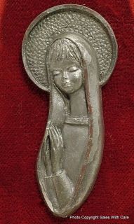 Vintage Virgin Mary Plaque Cesellato A Mano Peltro Italy Mother Mary