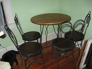vtg antique ice cream parlor set table 4 chairs original wood iron 