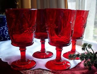 Wright Ruby Red Water Goblets Strawberry and Currant Design