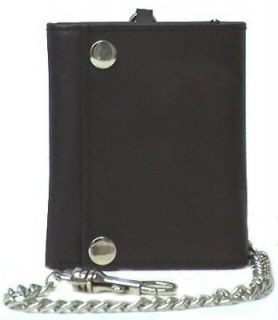 men s tri fold genuine leather wallet with chain 4675