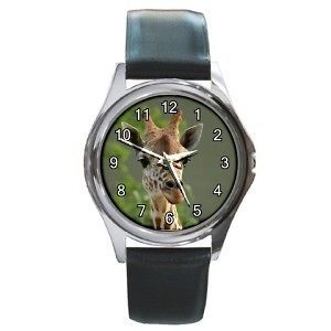 african giraffe unisex round silver tone metal watch time left